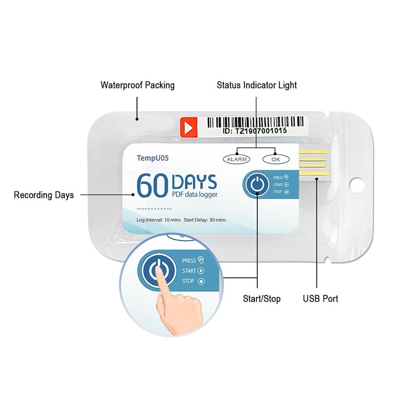T-ZONE Temperature Data Logger USB with PDF Report 1 Pack,Single Use Temp Recorder 10000 Points Recording,Disposable Thermometer Logger for Cold Chain Transportation Freezer Storage IP67 Waterproof - Image 5